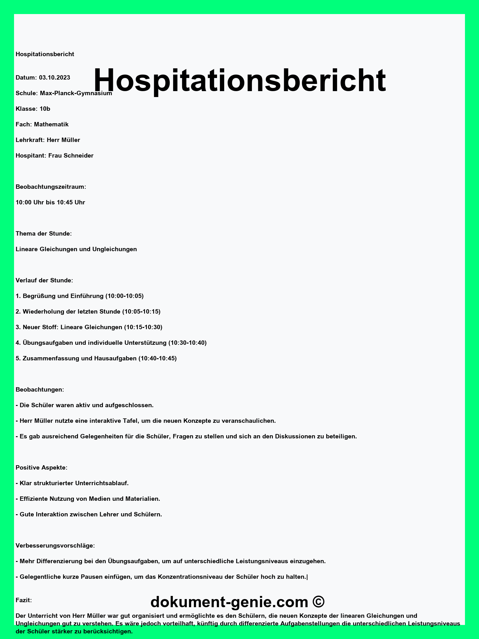 Hospitationsbericht - PDF - Word